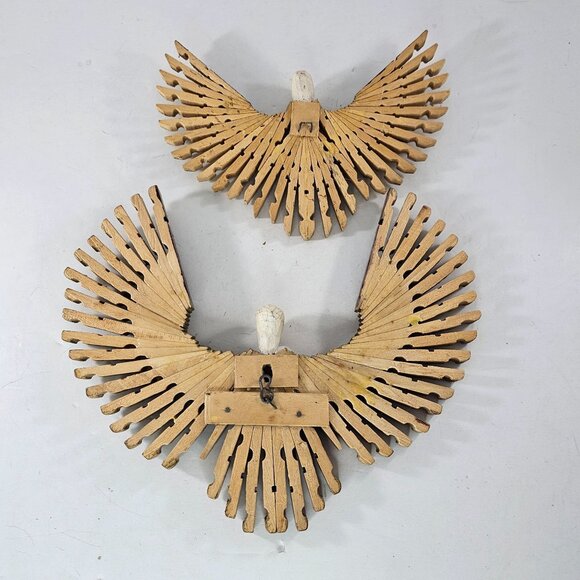 Handcrafted Wooden Clothespin Eagle Wall Art Set - 2 Pieces Folk Art Bird - Picture 6 of 9